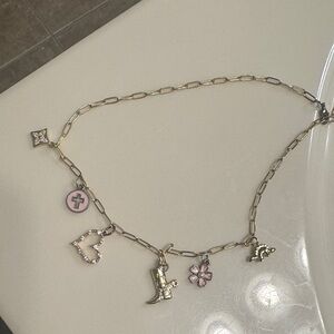 Gold and Pink Charm Necklace